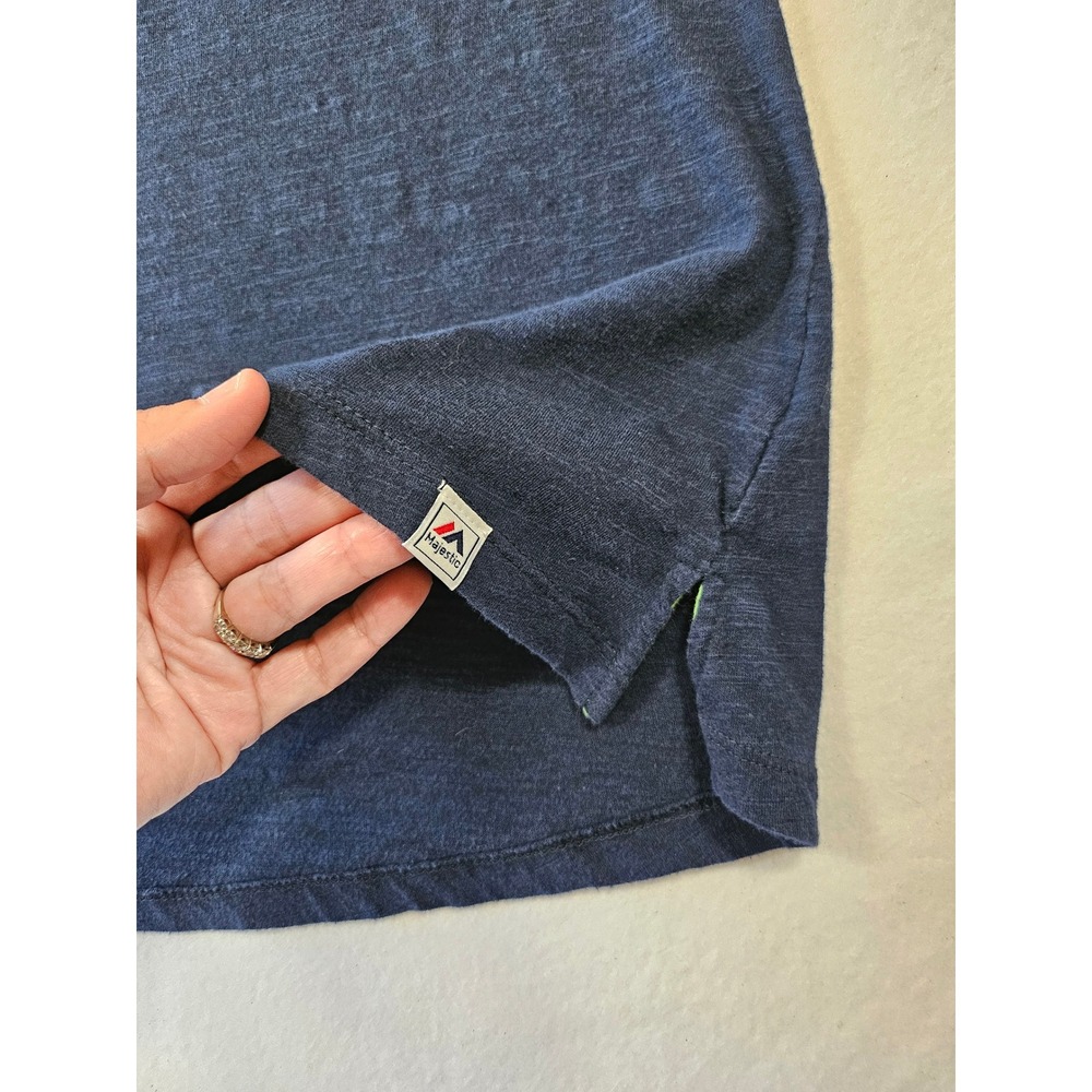 Majestic Seattle Seahawks Women's V-Neck Tee‎ Navy Blue Neon Green Logo Size Lg - Picture 5 of 9